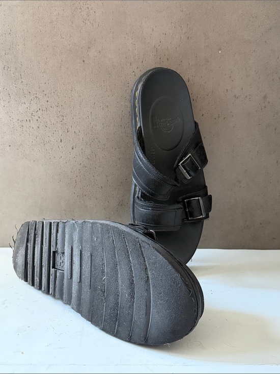 Dr. Martens Black Leather Double-Strap Sandals with Yellow Stitching main image 5